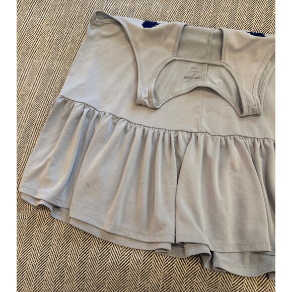 Alya Blue Sleeveless Peplum Tank Top With Navy Embroidered Floral Design Size S - Picture 7 of 10